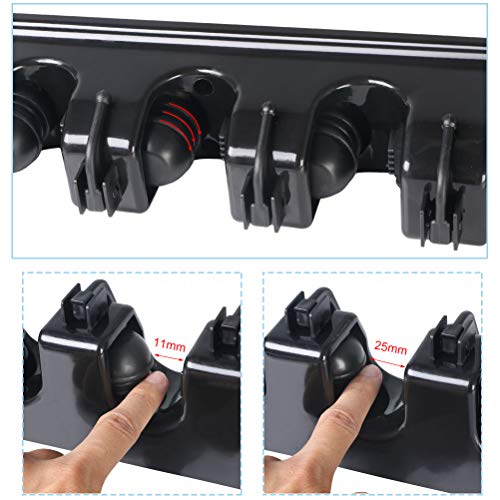 Vicloon Nuevo Colgador y Organizador de Escobas, Cepillas y Fregonas Soporte Antideslizantes de Aluminio para Fregona y Holder Broom (5 Posiciones 6 Ganchos - Negro)