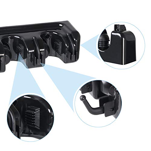 Vicloon Nuevo Colgador y Organizador de Escobas, Cepillas y Fregonas Soporte Antideslizantes de Aluminio para Fregona y Holder Broom (5 Posiciones 6 Ganchos - Negro)