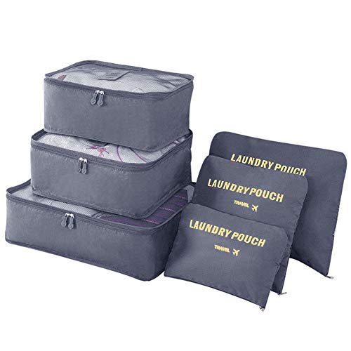 Vicloon Organizador de Equipaje, 6 en 1 Set de Organizadores de Viajes, Impermeable Organizador de Maleta Bolsa Incluir 3 * Cubos del Embalaje del Recorrido y 3 * Bolsos de la Compresión (Gris)