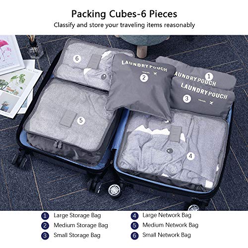 Vicloon Organizador de Equipaje, 6 en 1 Set de Organizadores de Viajes, Impermeable Organizador de Maleta Bolsa Incluir 3 * Cubos del Embalaje del Recorrido y 3 * Bolsos de la Compresión (Gris)