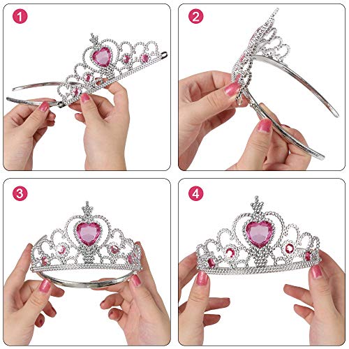 Vicloon Princesa Vestir Accesorios 8Pcs Regalo Conjunto de Belleza Corona Anillo Sceptre Collar Pendientes Guantes para Niña (Rosa)
