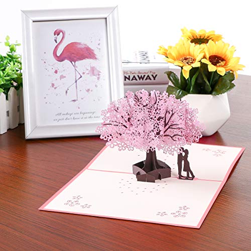 Vicloon Tarjetas de Felicitación, Tarjeta de San Valentín con Sobre, Tarjeta de Felicitación Pop Up 3D, Tarjeta de Felicitación de Boda e Invitación, Rosa Sakura Romántica Tarjeta Cumpleaños