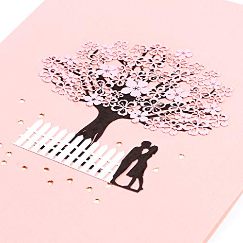 Vicloon Tarjetas de Felicitación, Tarjeta de San Valentín con Sobre, Tarjeta de Felicitación Pop Up 3D, Tarjeta de Felicitación de Boda e Invitación, Rosa Sakura Romántica Tarjeta Cumpleaños