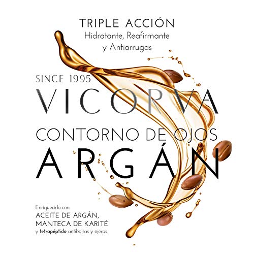 VICORVA CONTORNO DE OJOS ARGÁN | Triple acción: hidratante, reafirmante y antiarrugas | Minimiza bolsas y ojeras | Aceite de Argán y Manteca de Karité | 15ml