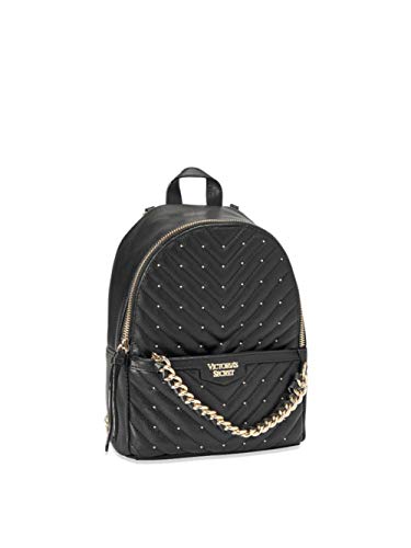 Victoria`s Secret - Mochila urbana pequeña con guateado en V y tachuelas - negro