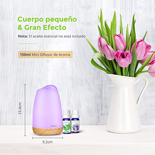 VicTsing 150ml Difusor de Aromas, Ultra Silencioso (21dB) Humidificador Aceites Esenciales, BPA-Free Difusor Aceites Esenciales, Difusor Aceites Esenciales Ultrasonico con LED de 8 Colores - Cúrcuma