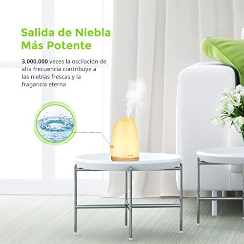 VicTsing 150ml Difusor de Aromas, Ultra Silencioso (21dB) Humidificador Aceites Esenciales, BPA-Free Difusor Aceites Esenciales, Difusor Aceites Esenciales Ultrasonico con LED de 8 Colores - Cúrcuma