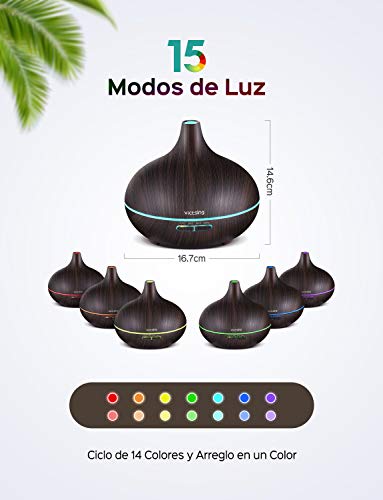 VicTsing 300ml Difusor de Aceites Esenciales, Difusor Aromaterapia de 7-Color LED, Función de Apagado Automático,Humidificador Ultrasónico Cool Mist sin BPA para Dormitorio Hogar, Marrón