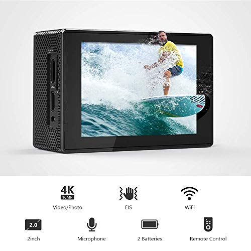 Victure Cámara Deportiva 4K Wi-Fi 20MP Camara Acuática Camaras Acción Sumergible de 40M Multifuncional EIS Lapso de Tiempo Cámara Lenta con Control Remoto Micrófono Externo