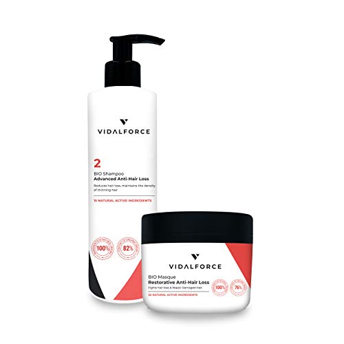 Vidalforce PACK Champu 2 + Mascarilla BIO De Argán, Karite, Jojoba De Origen Ecologico Prensado En Frio. 100% Organico Champu (Indicado Para La Caída Capilar Avanzada)