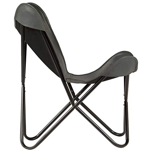 vidaXL Silla Mariposa de Cuero Auténtico Gris Asiento Banqueta Taburete Salón