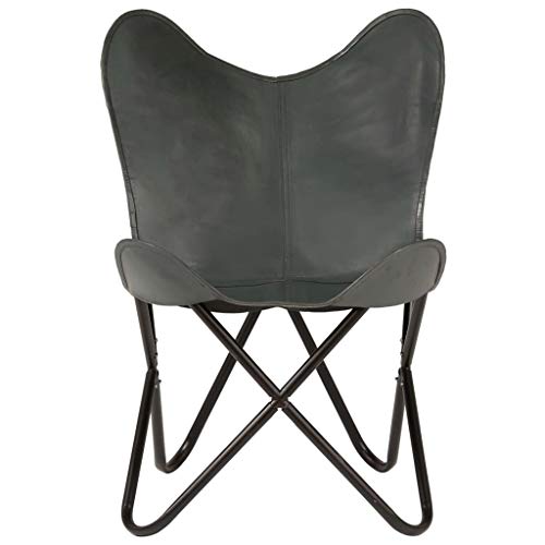 vidaXL Silla Mariposa de Cuero Auténtico Gris Asiento Banqueta Taburete Salón