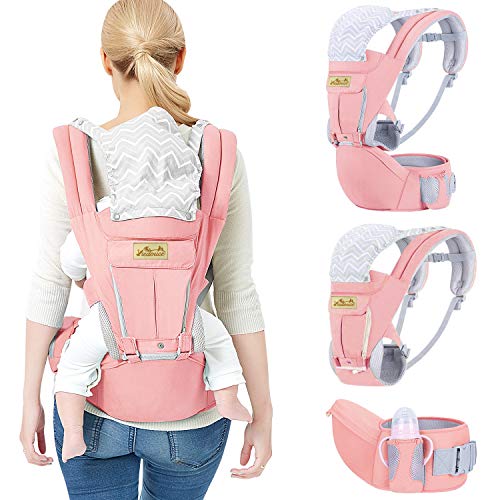 Viedouce Portabebe Ergonómico con Asiento/Puro algodón Ligero y Transpirable/Multiposición:Dorsal, Ventral, Ajustable para Recién Nacidos y Niños Pequeños de 3-48meses (3.5 a 20 Kg)