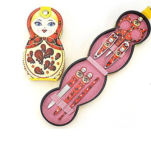 VIERNES negro Cyber lunes Deals Novelty ruso muñeca niña profesional Personal manicura y pedicura Set, 6 piezas portátil viajes & Grooming Kit herramientas con funda de piel mejor Navidad regalos