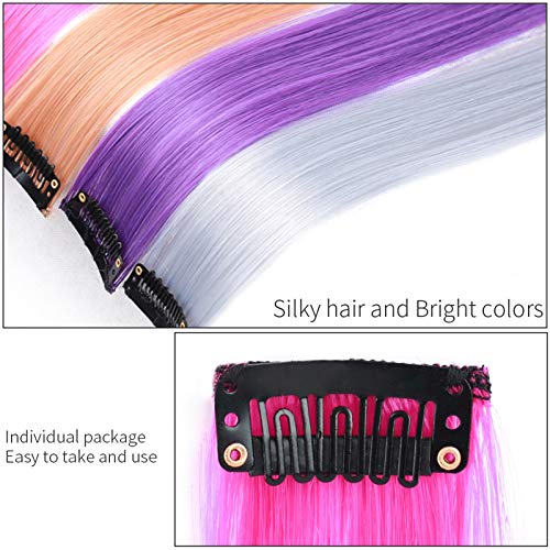 Viesap Extensiones De Cabello, 15 Pcs Arco Iris Clip De Color Pelucas Lacio Clip Sintético Hair Extensions Accesorios De Pelo Diy Decoración Cosplay Fiestas Party, Morado, Azul, Etc.