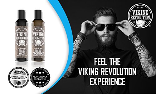 Viking Revolution set de Champú y Acondicionador con Aceites de Argán y Jojoba-, Suaviza y fortalece el crecimiento de la barba – 100% Natural - Champú para barba con Aceite de Menta y Eucalipto 5 oz