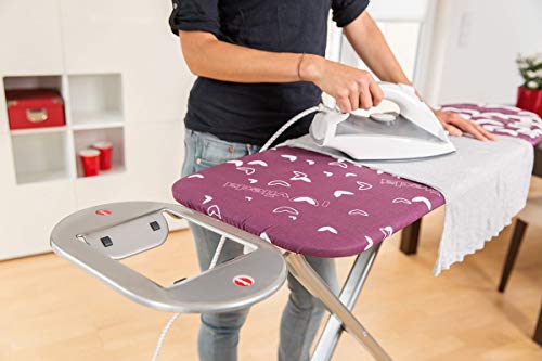 Vileda Smart - Tabla de planchar con sistema de seguridad Click Stop, ideal para espacios reducidos, Rosa, altura ajustable hasta 95 cm, dimensiones: 114 x 34 cm