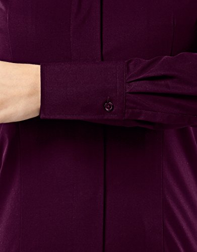 Vincenzo Boretti Camisa de Mujer Elegante y clásica, Ligeramente más angosta (Modern-fit), 100% algodón, Manga-Larga, Cuello cáliz, Lisa - no Necesita Plancha Berenjena 36