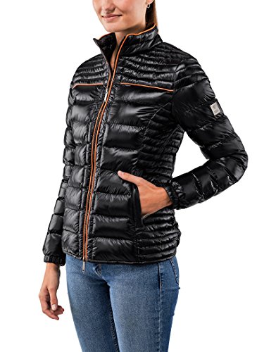 Vincenzo Boretti Chaqueta Acolchada Muy Suave de Mujer, para Entretiempo, Primavera, Invierno, Estilo Elegante Deportiva con Ribete Decorativo de Contraste, Bolsillos Interiores Negro L