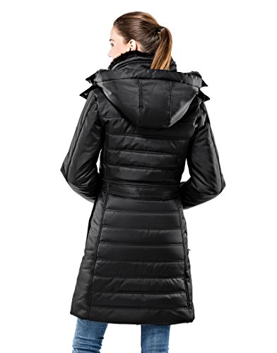 Vincenzo Boretti chaquetón Invierno de Mujer, Acolchado Caliente para temperaturas bajo Cero, Ribete de Piel sintética en el Cuello y Capucha con Forro Caliente Desmontables Negro L