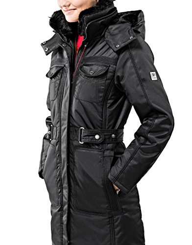 Vincenzo Boretti chaquetón Invierno de Mujer, Acolchado Caliente para temperaturas bajo Cero, Ribete de Piel sintética en el Cuello y Capucha con Forro Caliente Desmontables Negro L