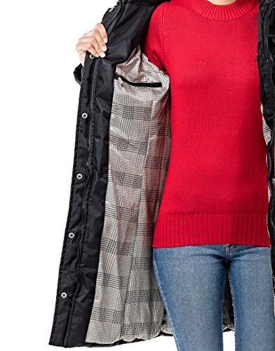 Vincenzo Boretti chaquetón Invierno de Mujer, Acolchado Caliente para temperaturas bajo Cero, Ribete de Piel sintética en el Cuello y Capucha con Forro Caliente Desmontables Negro L