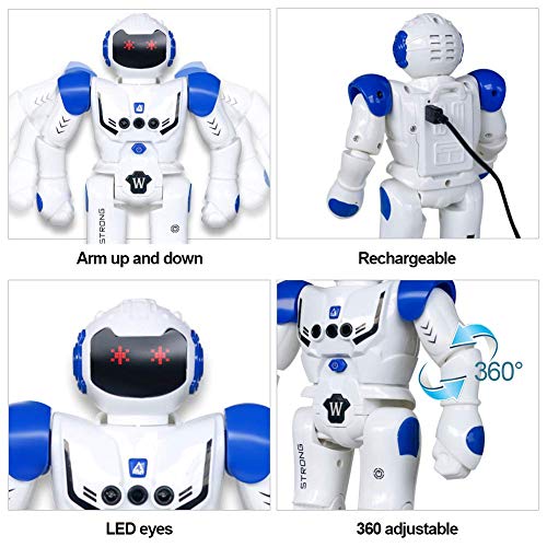 Vindany Inteligente RC Robot Juguete Control Remoto Gesto Robot Kit con programación Intelectual, Cantando y Bailando Robots Recargables multifuncionales para niños (Azul)