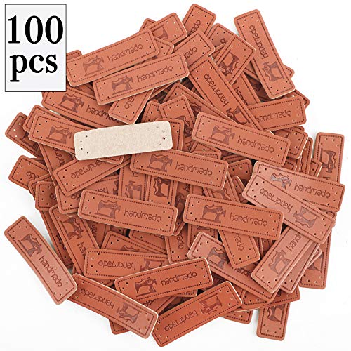 VINFUTUR 100pcs Etiquetas Handmade Cuero Etiquetas Personalizadas Hechas a Mano con Agujero para Costura Tejido Manualidad Artesanía DIY