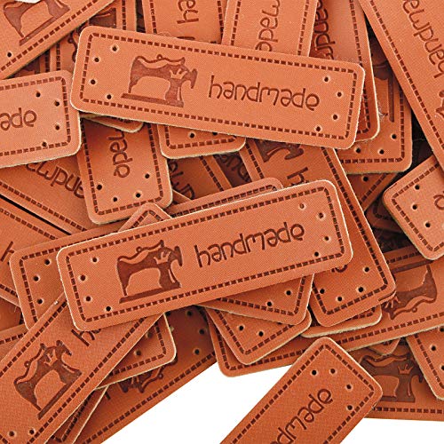 VINFUTUR 100pcs Etiquetas Handmade Cuero Etiquetas Personalizadas Hechas a Mano con Agujero para Costura Tejido Manualidad Artesanía DIY