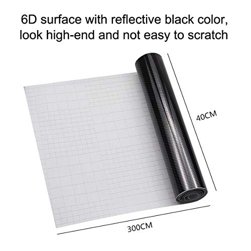 Vinilo Fibra de Carbono 6D 40 x 300CM Película Pegatina Decoración Autoadhesiva a Prueba de Agua Libre de Burbuja Uso Interior para Coche Motocicleta Teléfono Móvil (Negro)
