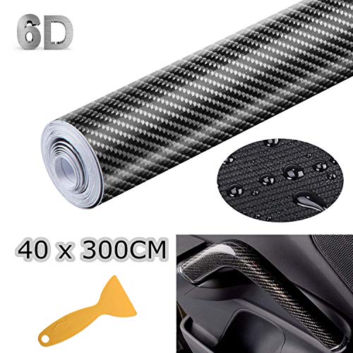 Vinilo Fibra de Carbono 6D 40 x 300CM Película Pegatina Decoración Autoadhesiva a Prueba de Agua Libre de Burbuja Uso Interior para Coche Motocicleta Teléfono Móvil (Negro)