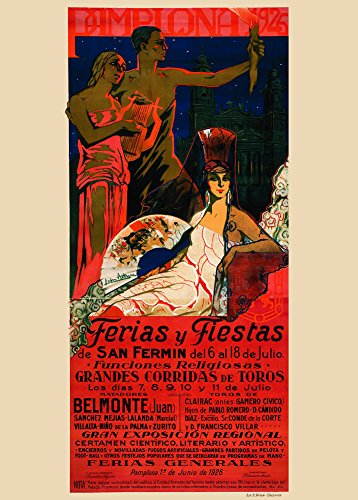 Vintage de viaje ESPAÑA para la 1926 ferias y fiestas ferias y festivales SAN Fermin en Pamplona 250 gsm brillante Art Tarjeta A3 reproducción de póster