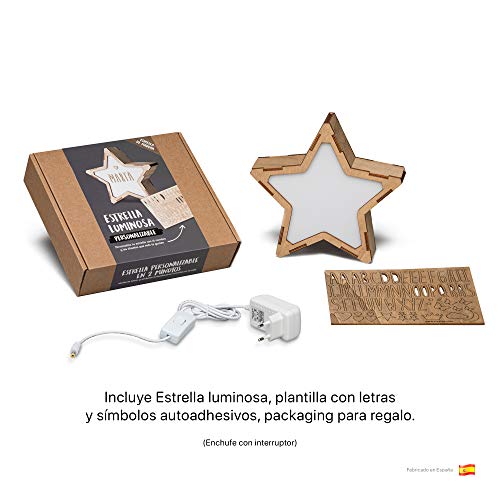 VINTIUN Lampara Infantil Quitamiedos para Niños/Bebé en forma de Estrella. Luz Nocturna Personalizable con Tu Nombre (Corriente)