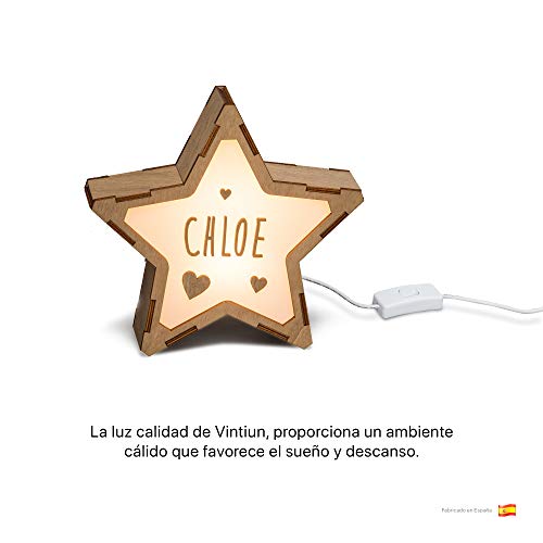 VINTIUN Lampara Infantil Quitamiedos para Niños/Bebé en forma de Estrella. Luz Nocturna Personalizable con Tu Nombre (Corriente)