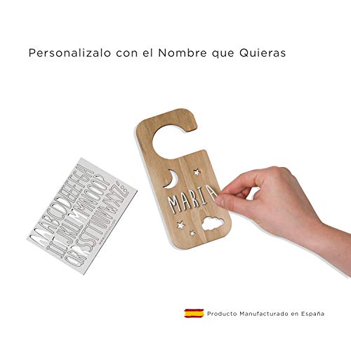 VINTIUN Nombre para Puerta Habitación Infantil. Placa Decorativa Personalizada para Bebé, Niño o Niña. Regalo Original para niños o Bebes. (Blanco, Colgador Corona)