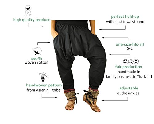 virblatt Pantalones cagados Mujer como Ropa etnica para una Moda Hippie en Talla única Pantalones Harem en algodón con Tejidos Tradicionales y cómoda Cintura elástica - Klangkörper