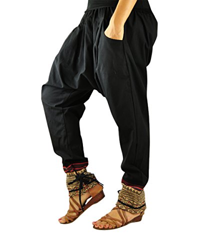 virblatt Pantalones cagados Mujer como Ropa etnica para una Moda Hippie en Talla única Pantalones Harem en algodón con Tejidos Tradicionales y cómoda Cintura elástica - Klangkörper