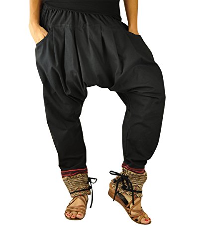 virblatt Pantalones cagados Mujer como Ropa etnica para una Moda Hippie en Talla única Pantalones Harem en algodón con Tejidos Tradicionales y cómoda Cintura elástica - Klangkörper