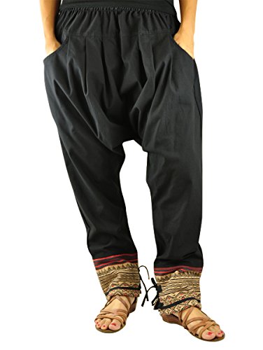 virblatt Pantalones cagados Mujer como Ropa etnica para una Moda Hippie en Talla única Pantalones Harem en algodón con Tejidos Tradicionales y cómoda Cintura elástica - Klangkörper