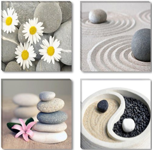 Visario 6607 - Fotografía sobre Lienzo (4 Piezas, 4 x 30 x 30 cm), diseño de Piedras Zen