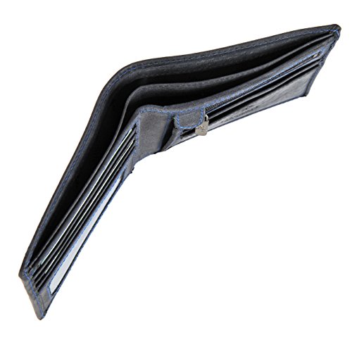 Visconti RFID Hombre envejecido OIL Cartera De Piel Con Cremallera Bolsillo Monedero-707 - OIL Azul, Medium