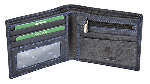 Visconti RFID Hombre envejecido OIL Cartera De Piel Con Cremallera Bolsillo Monedero-707 - OIL Azul, Medium