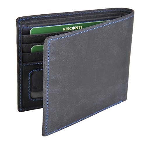 Visconti RFID Hombre envejecido OIL Cartera De Piel Con Cremallera Bolsillo Monedero-707 - OIL Azul, Medium