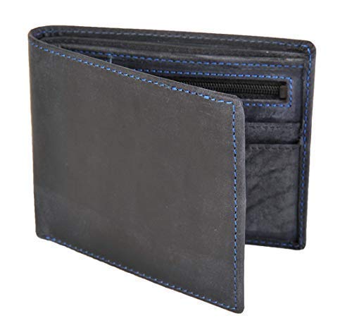 Visconti RFID Hombre envejecido OIL Cartera De Piel Con Cremallera Bolsillo Monedero-707 - OIL Azul, Medium