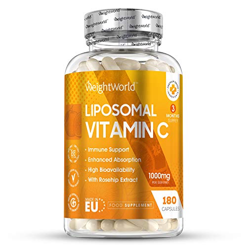 Vitamina C Liposomal 1000mg Con Rosa Mosqueta 180 Cápsulas - Refuerza Sistema Inmunológico, Vitamina C Pura de Alta Absorción, Antioxidante Natural, Reduce Cansancio Y Fatiga, Con Ácido Ascórbico