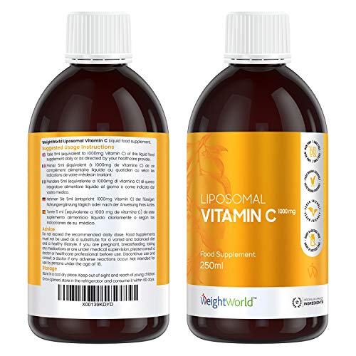 Vitamina C Liposomal 1000mg Líquida 250ml Vegana - Aumenta los Niveles de Energía, Vitamina C Pura de Alta Absorción, Reduce Cansancio y Fatiga, Potente Antioxidante, Con Ácido Ascórbico Natural