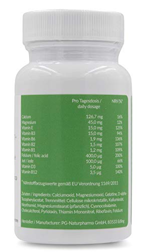 Vitaminas del embarazo - 90 capsulas con 400μg de ácido fólico, yodo, calcio, magnesio, vitamina B, vitamina D, vitamina E - para el embarazo y la lactancia