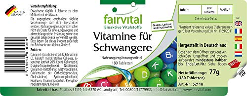 Vitaminas para el embarazo - Con 800µg de Ácido fólico por comprimido - Para 6 meses - 180 Comprimidos - Calidad Alemana