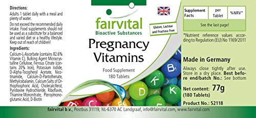 Vitaminas para el embarazo - Con 800µg de Ácido fólico por comprimido - Para 6 meses - 180 Comprimidos - Calidad Alemana