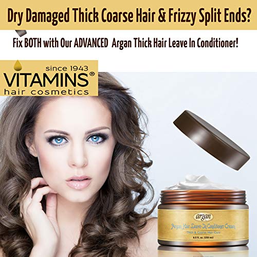 Vitamins - Acondicionador de cabello sin aclarado para cabello étnico, grueso, antiencrespamiento, producto de peinado con aceite de argán marroquí nutritivo